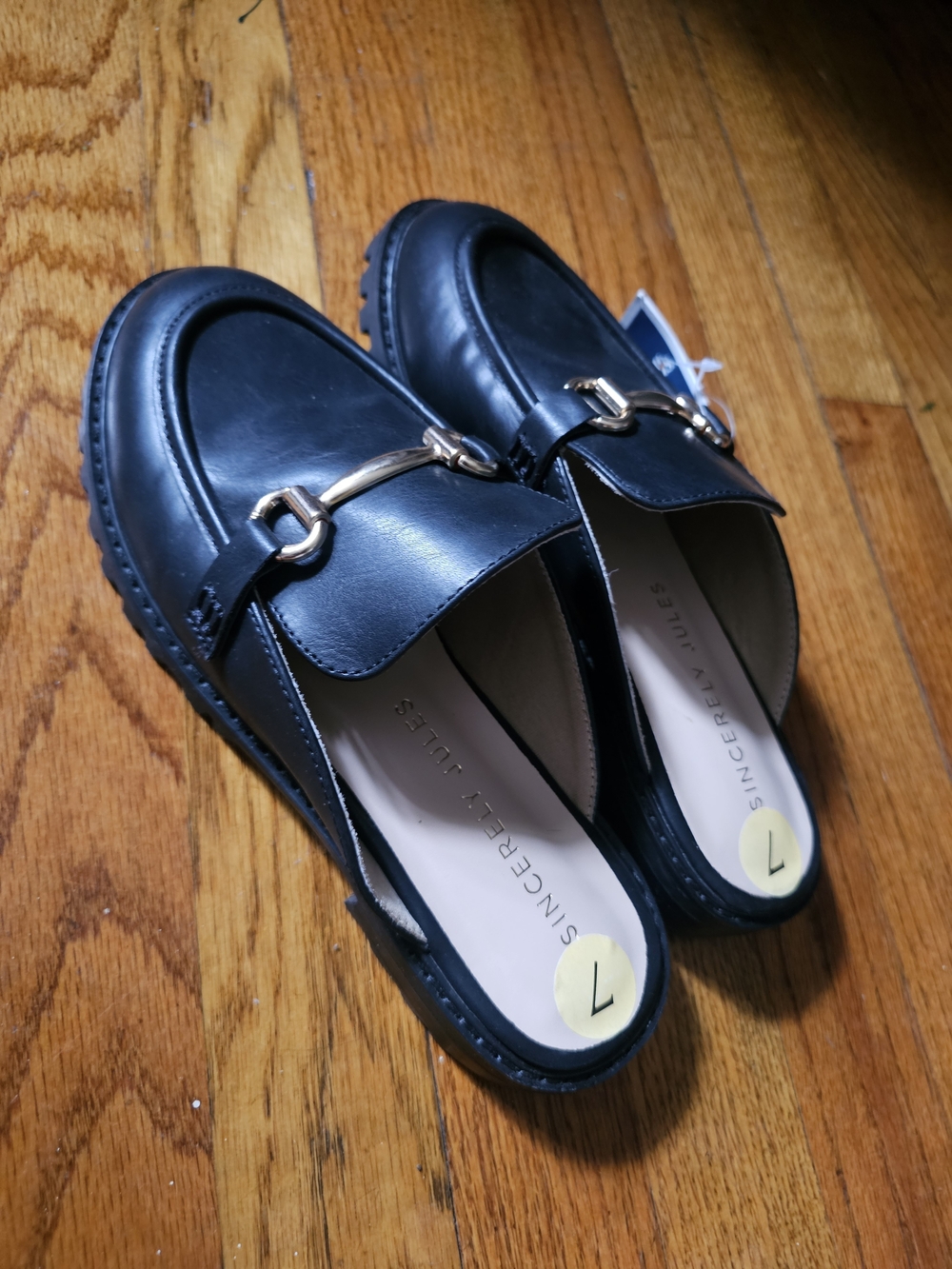 Sincerly Jules Black Leather Loafers with Gold Bit